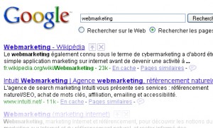 Résultat webmarketing google