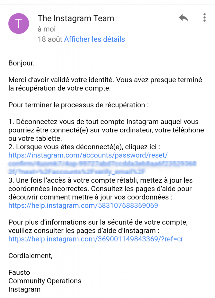 Compte instagram piraté le récupérer